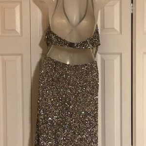 Silver sequins halter dress